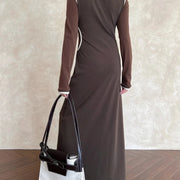 Contrast-Trim Long-Sleeve Dress