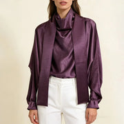 Glossy Tie-Neck Blouse