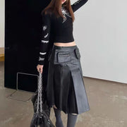 Patch-Pocket Pleated Skirt