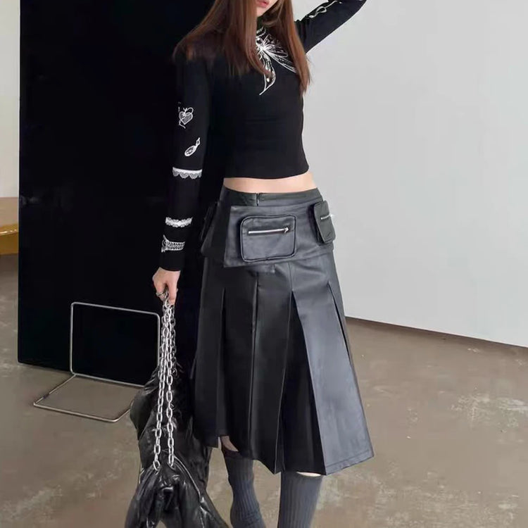 Patch-Pocket Pleated Skirt