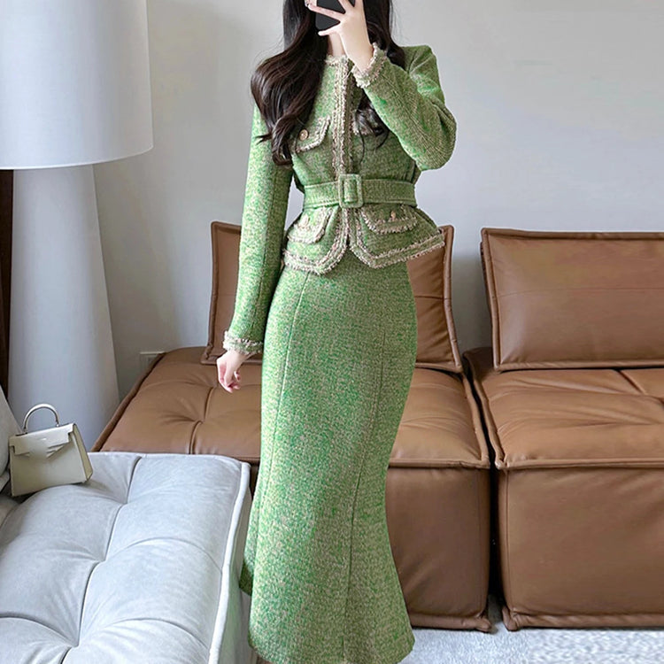 Textured Jacket and Skirt Set