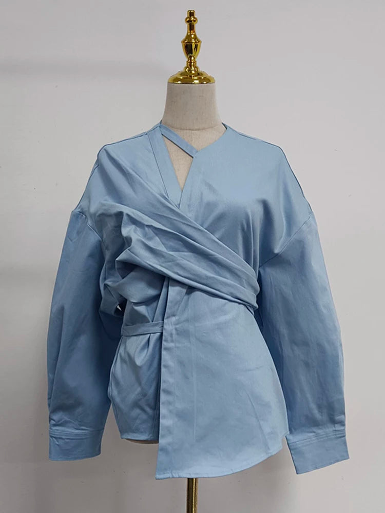 Draped-Waist Asymmetric Shirt