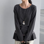 Ruffle-Hem Long-Sleeve Top