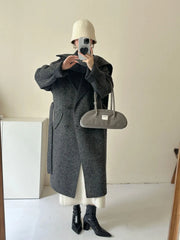 Oversized-Collar Tie-Waist Coat