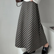 Diagonal-Stripe A-Line Long Skirt