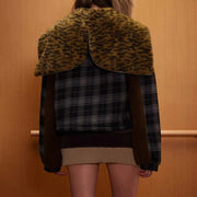 Plaid Zip-Up Cropped Jacket