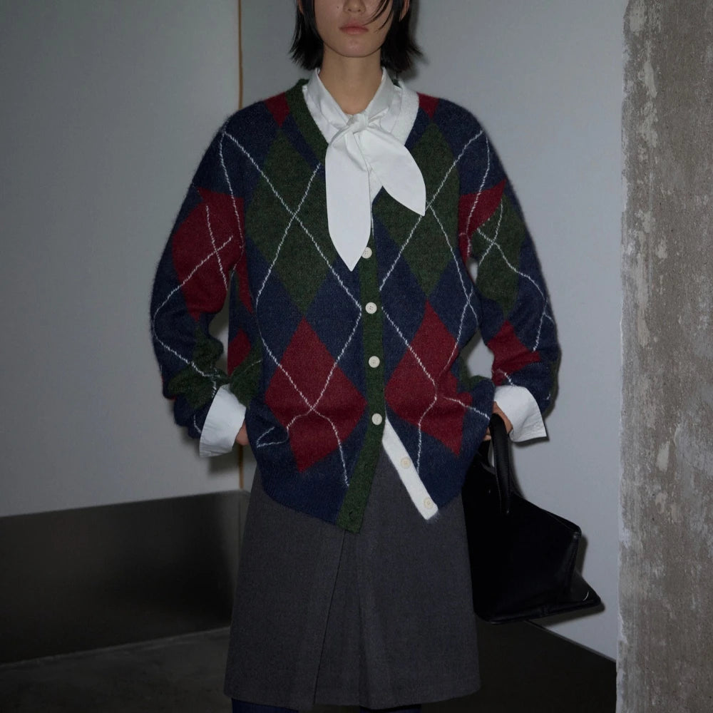 Argyle Button-Front Cardigan
