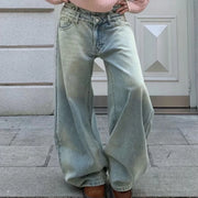 Layered-Waist Wide-Leg Jeans