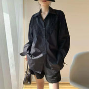 Lace-Panel Relaxed Button Shirt