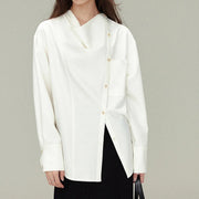 Draped Cowl-Neck Long-Sleeve Blouse