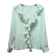 Ruffle-Front V-Neck Blouse