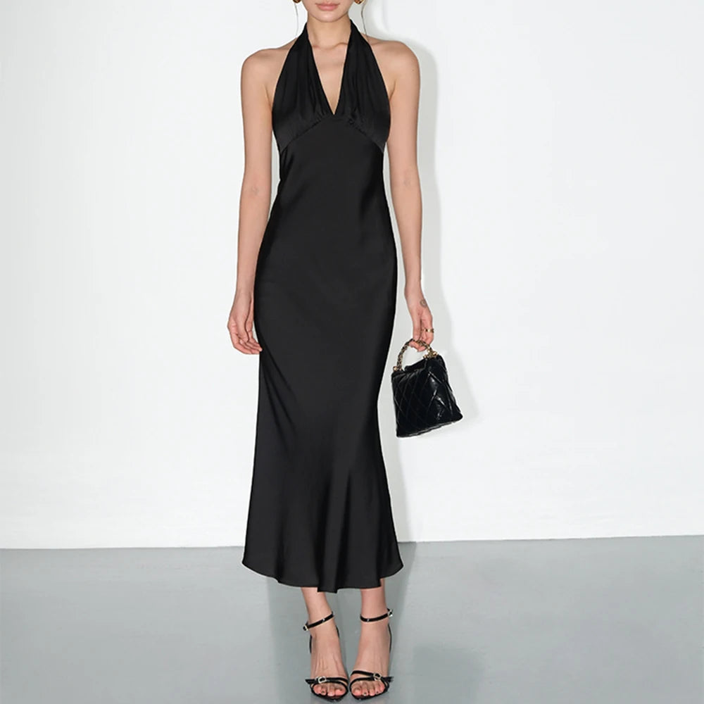Deep-V Halter Long Dress