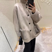 Ribbed-Trim Button-Front Jacket