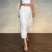 Lace-Trim Tiered Midi Skirt