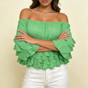 Off-Shoulder Tiered Ruffle Blouse