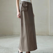 Straight Patch-Pocket Long Skirt
