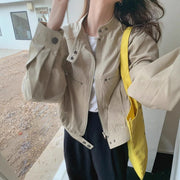 Stand-Collar Cropped Biker Jacket