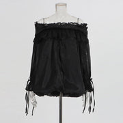 Off-Shoulder Tie-Sleeve Blouse