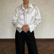 Pleated-Sleeve Glossy Button Shirt