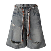 Distressed Wide-Leg Long Shorts