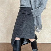 Asymmetric Button-Detail Wrap Skirt
