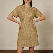 Textured Button-Front Mini Dress