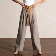 Contrast-Waist Wide-Leg Pants