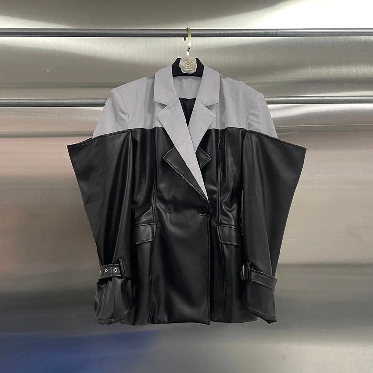 Contrast-Panel Double-Breasted Jacket