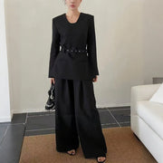 Fitted Jacket and Wide-Leg Pants Set