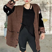 Floral-Sleeve Open-Front Cardigan