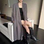 Textured Open-Front Long Cardigan
