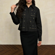 Embellished Cropped Button Shirt
