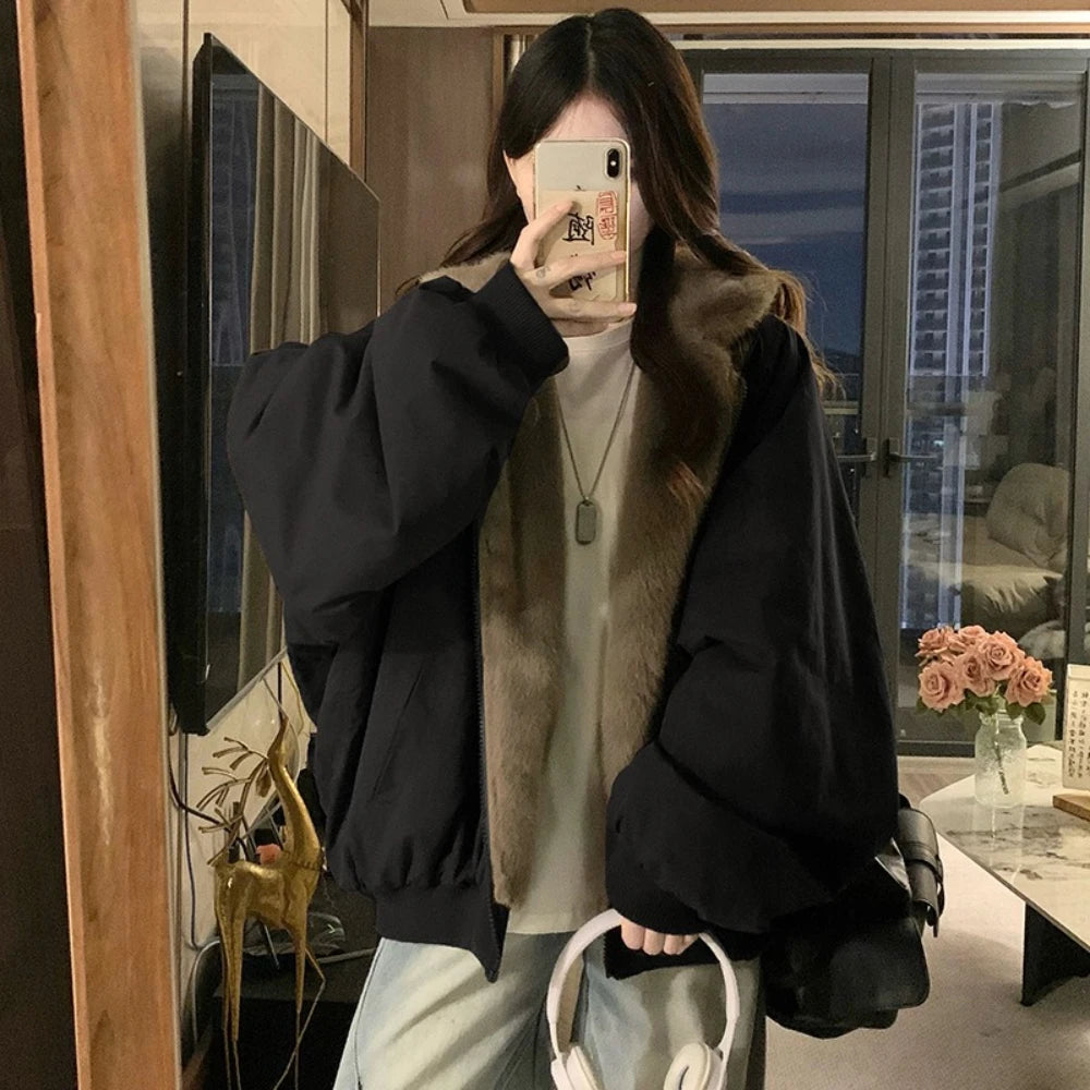 Oversized Hooded Zip-Up Jacket