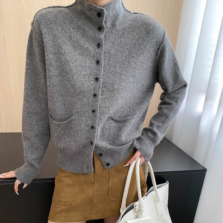 Stand-Collar Pocket-Detail Cardigan