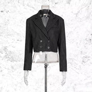 Pinstriped Cropped Double-Breasted Jacket