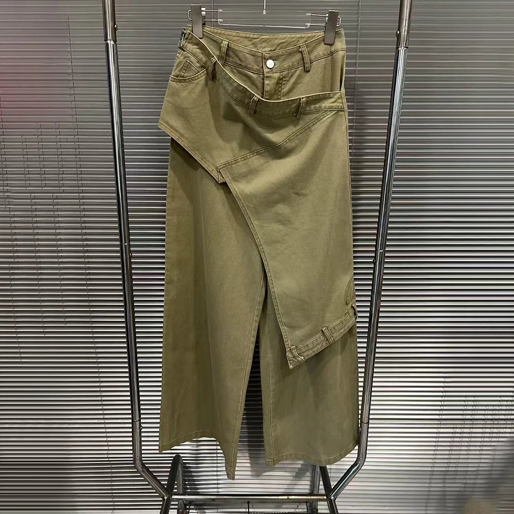 Asymmetric-Panel Wide-Leg Pants