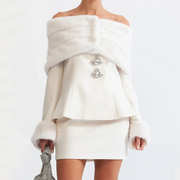 Off-Shoulder Jacket and Mini Skirt Set