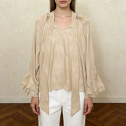 V-Neck Flared-Cuff Blouse