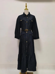 Tiered Button-Front Long Dress