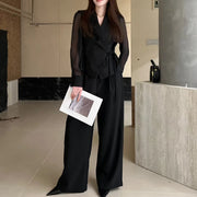 TWOTWINSTYLE Solid Spliced Lace Up Two Piece Set Female V Neck Long Sleeve Jacket Temperament Women's Trousers Set Fashion New