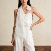 Rosette Halter Sleeveless Blouse