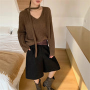 V-Neck Ribbed Relaxed Sweater