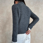 Openwork Zip-Up Stand-Collar Cardigan
