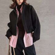 Stand-Collar Zip-Up Cropped Jacket