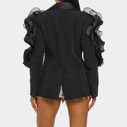 Sheer Ruffle-Trim Blazer