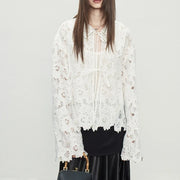 Scalloped-Hem Lace Blouse