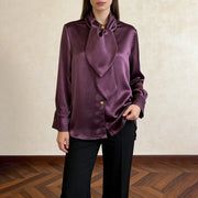 Draped-Neck Button-Front Blouse