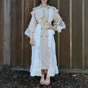 Pleated-Panel Long Trench Coat