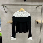 Layered-Collar Foldover Sweater