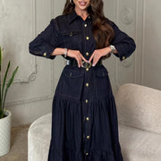 Tiered Button-Front Long Dress